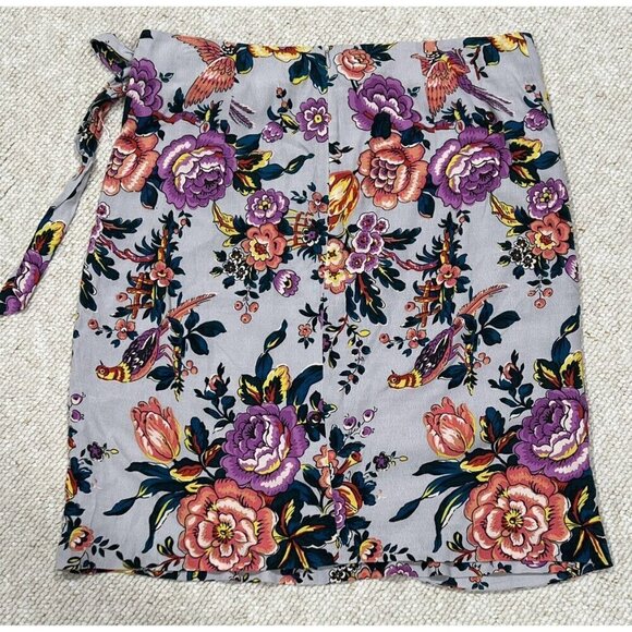LOFT Skirt Size 10 Floral Faux Wrap Grey Purple NEW NWT - Picture 2 of 7